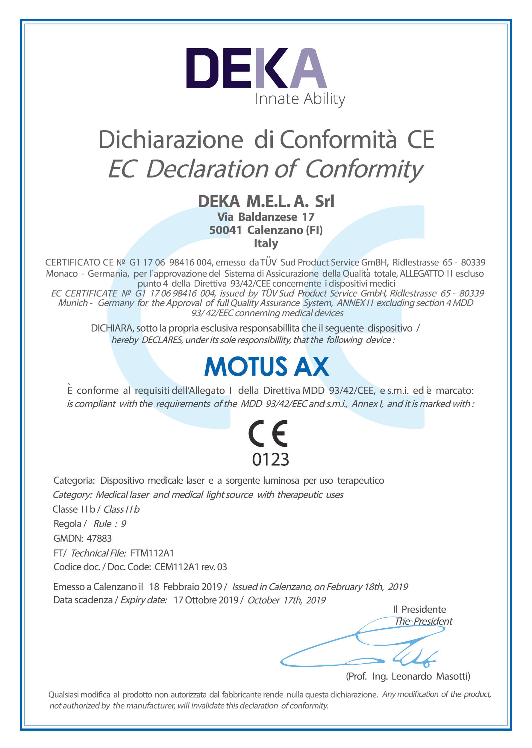 DEKA M.E.L.A. Certificate supplement for LaserVille