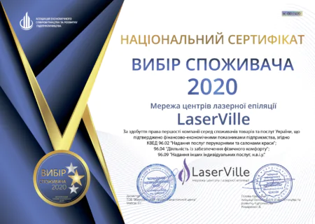 Національний Сертифікат - "Вибір Споживача 2020" для LaserVille